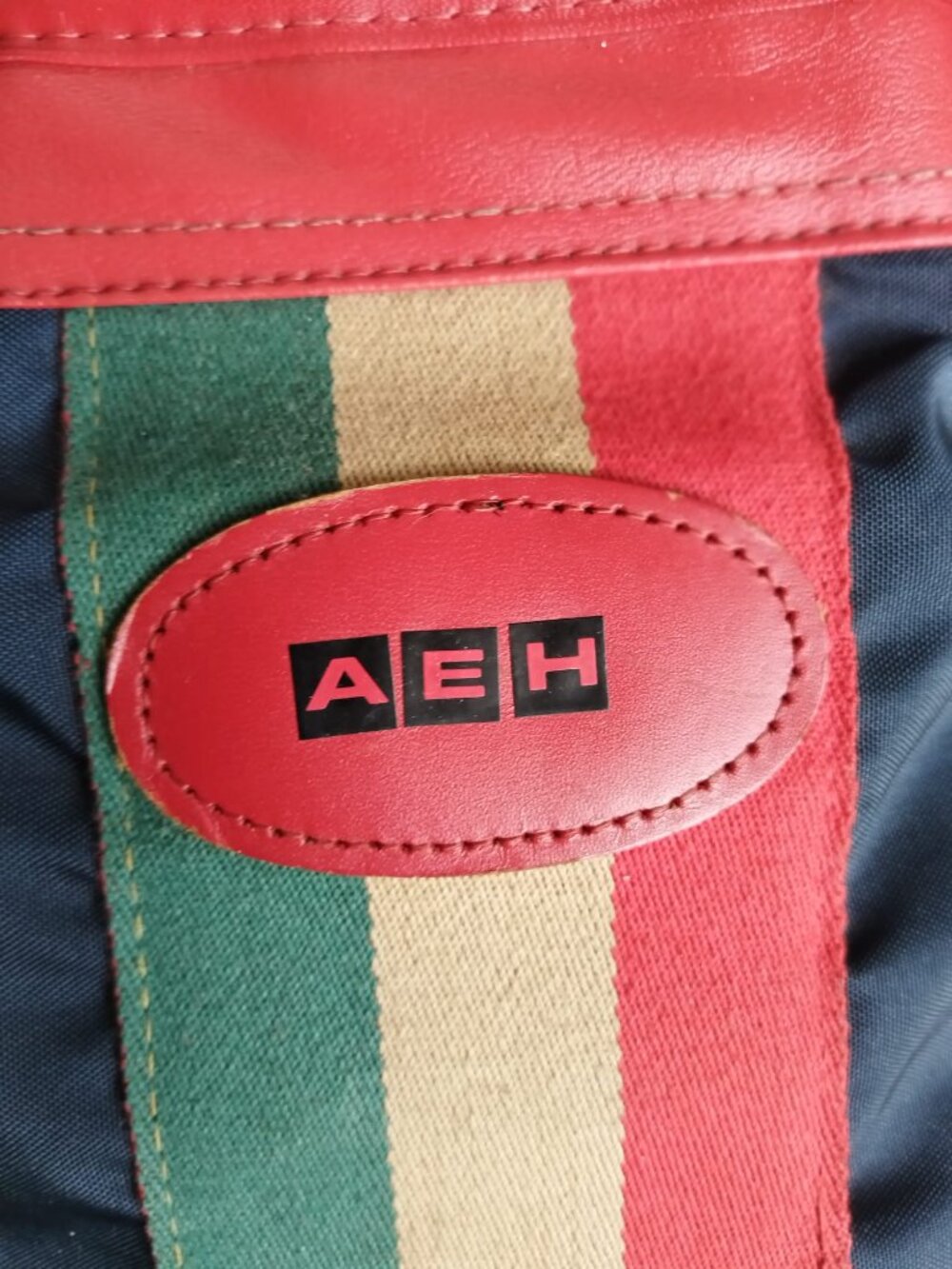 Lark Luggage Vintage Webbing Stripe Travel Duffel Tote Bag Navy Red Green AEH - Picture 6 of 16